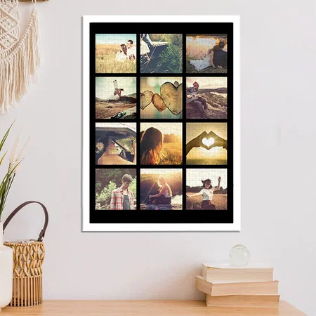 Simple Grid Photo Collage Customized Photo Printed Rectangle Vertical Canvas Frame