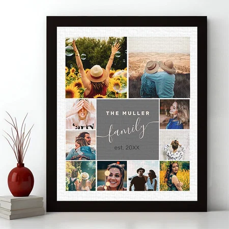 Modern 10 Photo Collage Grid Love Family Customized Photo Printed Rectangle Vertical Canvas Frame