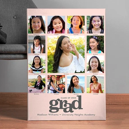 Graduation Photo Collage Blush Pink Customized Photo Printed Rectangle Vertical Canvas Frame
