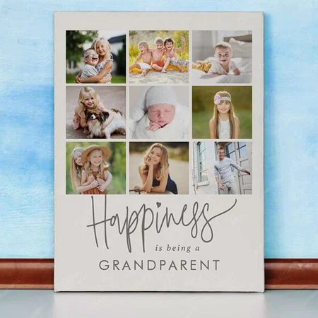Happiness is Being a Grandparent Customized Photo Printed Rectangle Vertical Canvas Frame
