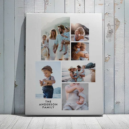 Modern Minimal Simple Personalized Family 5 Photo Customized Photo Printed Rectangle Vertical Canvas Frame