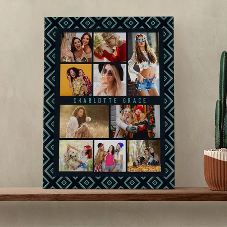 10 Photo Modern Geometric Stylish Name Customized Photo Printed Rectangle Vertical Canvas Frame