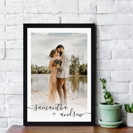 Modern Elegant Photo Typography Wedding Customized Photo Printed Rectangle Vertical Canvas Frame