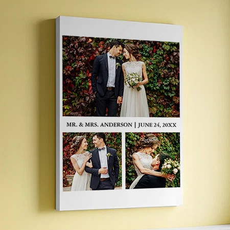 Modern 3 Photo Collage Wedding Customized Photo Printed Rectangle Vertical Canvas Frame
