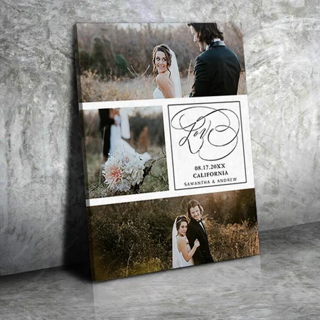 Minimalist Calligraphy 3 Photo Grid Love Customized Photo Printed Rectangle Vertical Canvas Frame