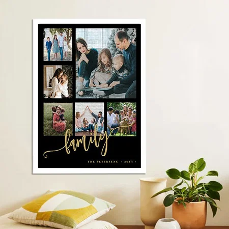 Multi Photo Collage Family Customized Photo Printed Rectangle Vertical Canvas Frame