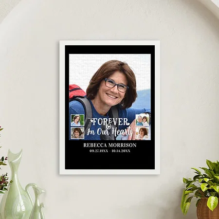 Memorial 5 Photo Modern Calligraphy Script Hearts Customized Photo Printed Rectangle Vertical Canvas Frame