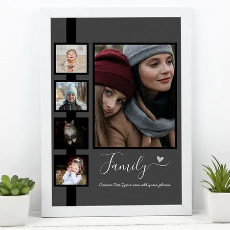 Family Custom Phrase or Name Photo Collage Customized Photo Printed Rectangle Vertical Canvas Frame