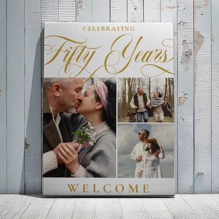 Swirls & Photos 50th Wedding Anniversary Welcome Customized Photo Printed Rectangle Vertical Canvas Frame
