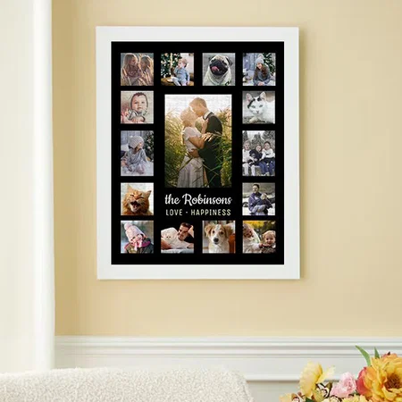 Family Photo Collage 15 Pictures Customized Photo Printed Rectangle Vertical Canvas Frame