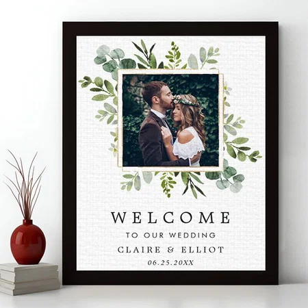 Eucalyptus Green Foliage Photo Wedding Welcome Customized Photo Printed Rectangle Vertical Canvas Frame