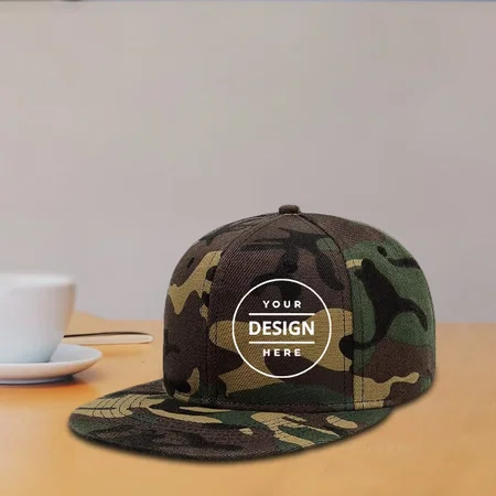 Green Camouflage Customized Men's Classic Flat Brim Hip-Hop Adjustable Snapback Cap
