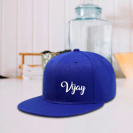 Blue Customized Men's Classic Flat Brim Hip-Hop Adjustable Snapback Cap