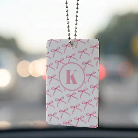Monogram With Pink Ribbon Pattern Customized Printed Car Hanging
