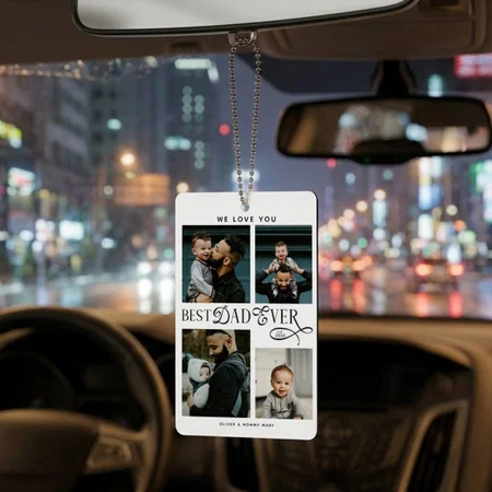 Best Dad Ever 4 Photos Modern Fathers Day Customized Printed Car Hanging