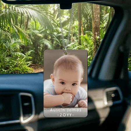 Photo With Simple Modern White Text Overlay Family Customized Printed Car Hanging