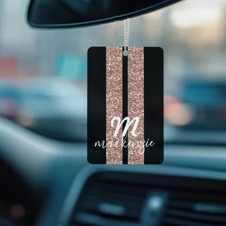 Rose Gold Pink Glitter Racing Stripes Customized Printed Car Hanging