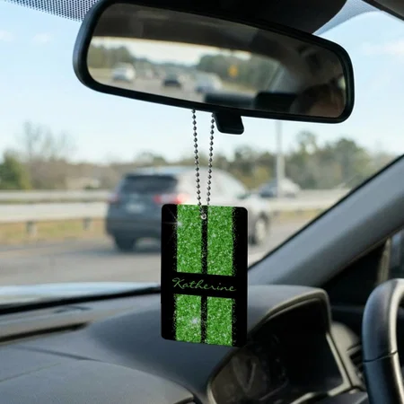 Green Race Stripe Sparkle Glitter Customized Printed Car Hanging