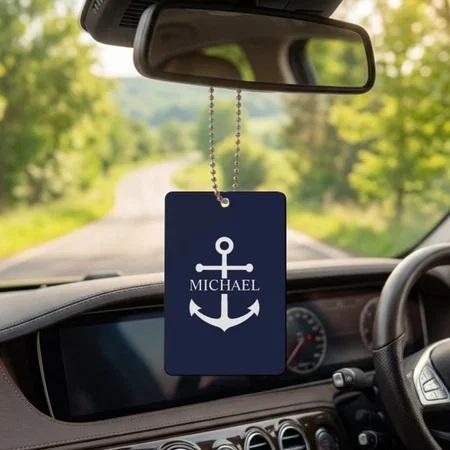 Nautical Navy Blue Anchor Customized Printed Car Hanging