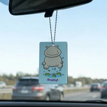 Cute Hippo Jumping Cartoon Illustration Customized Printed Car Hanging