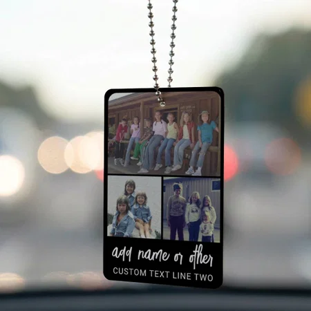 3 Photo Collage With Script Text Customized Printed Car Hanging