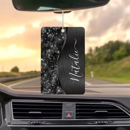 Metallic Black Glitter Customized Printed Car Hanging