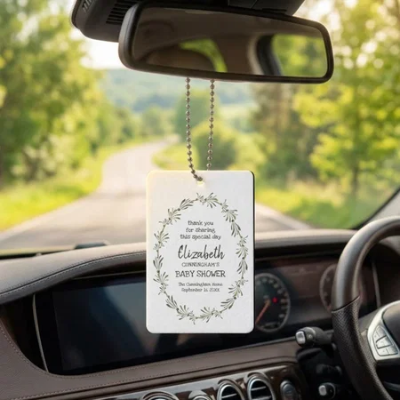 Watercolor Green Foliage Baby Shower Party Favor Customized Printed Car Hanging