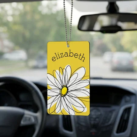 Yellow And White Whimsical Daisy Customized Printed Car Hanging