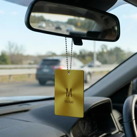 Simple Faux Gold Name And Monogram Customized Printed Car Hanging