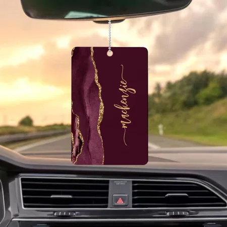 Signature Burgundy Gold Agate Customized Printed Car Hanging