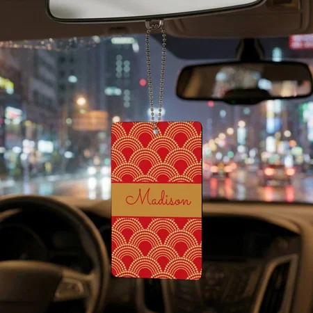 Elegant Red Gold Scallop Pattern Customized Printed Car Hanging