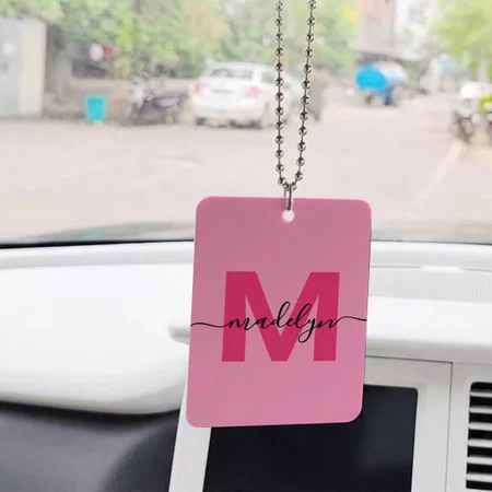 Hot Pink Monogram Customized Printed Car Hanging