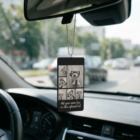Photo Collage With 6 Photos Black Customized Printed Car Hanging