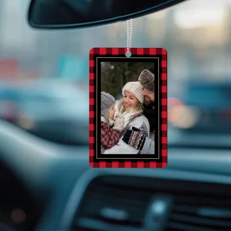 Family Photo Rustic Buffalo Plaid Customized Printed Car Hanging