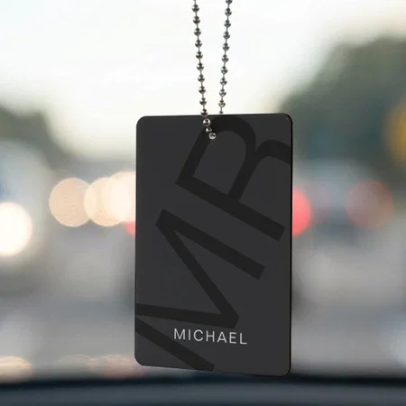 Modern Personalized Monogram Gray Customized Printed Car Hanging