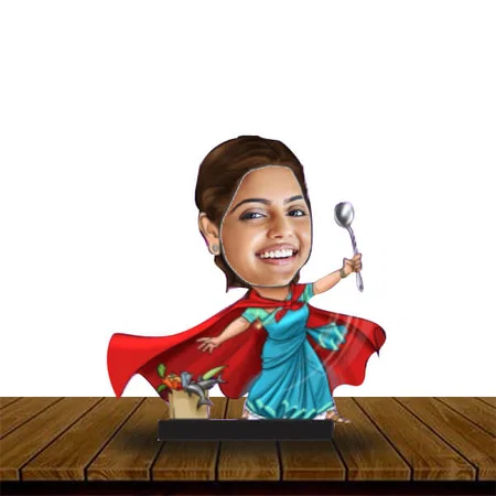 Homemaker Customized Wooden Caricature Bobble Head - 8 x 6 inches