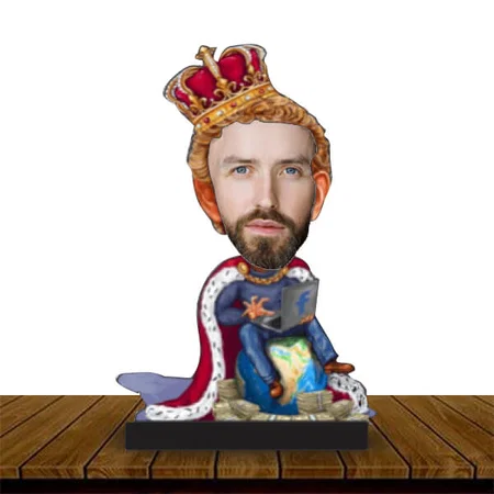 King Customized Wooden Caricature Bobble Head - 8 x 6 inches