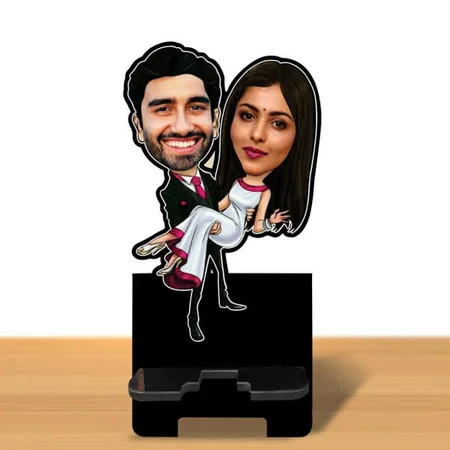 Romantic Couple Customized Caricature Mobile Stand - 6 x 4 inches