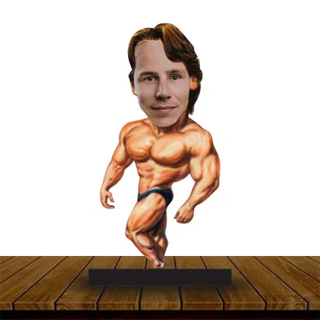 Body Builder Customized Wooden Caricature Bobble Head - 8 x 6 inches