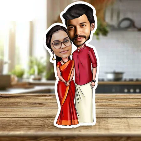 Elegant Couple Customized Photo Printed Wooden Caricature Bobble Head - 5 x 7 Inches
