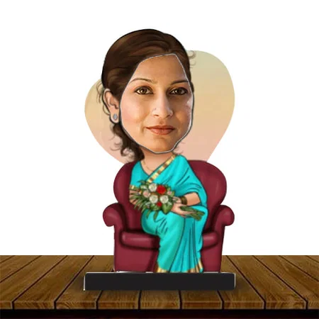 Chief Guest Customized Wooden Caricature Bobble Head - 8 x 6 inches