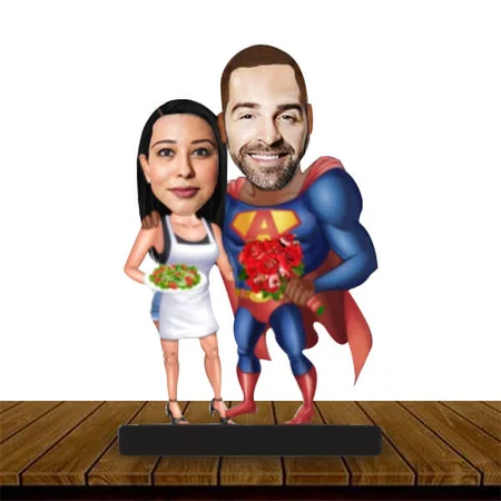 Fancy Dress Couple Customized Wooden Caricature Bobble Head - 8 x 6 inches