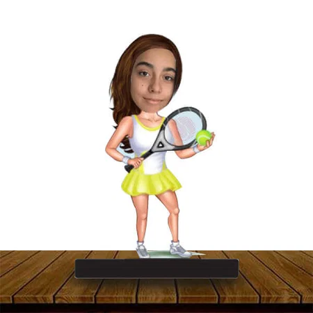 Lawn Tennis Girl Customized Wooden Caricature Bobble Head - 8 x 6 inches