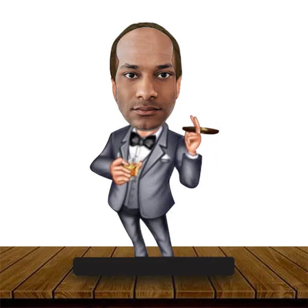 Party Man Customized Wooden Caricature Bobble Head - 8 x 6 inches