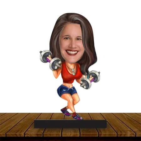 Woman Body Builder Customized Wooden Caricature Bobble Head - 8 x 6 inches