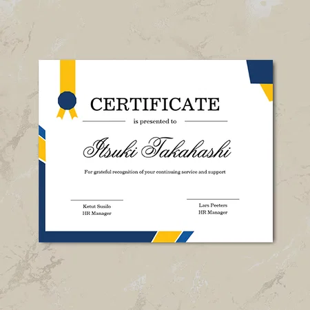 Blue Yellow Certificate of Appreciation Template Customized Horizontal Landscape Certificate