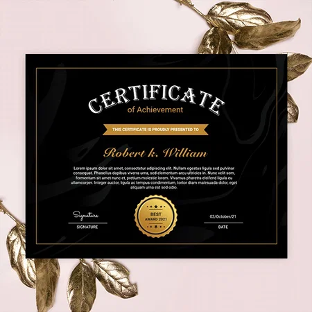 Black Gold Certificate of Appreciation Template Customized Horizontal Landscape Certificate
