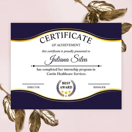 Printable Certificate Of Achievement Customized Horizontal Landscape Certificate