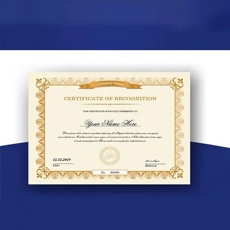 Gold Certificate Of Appreciation Customized Horizontal Landscape Certificate