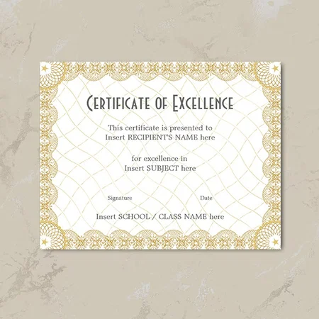 Gold Vintage Certificate Of Appreciation  Customized Horizontal Landscape Certificate